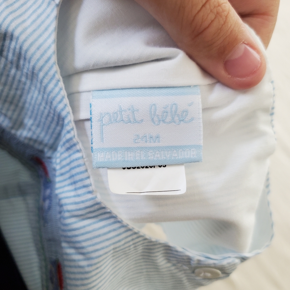 Petit Bebe Smocked Jon Jon Watermelon Trucks Blue Striped 24 Months Baby Boy - Picture 5 of 7